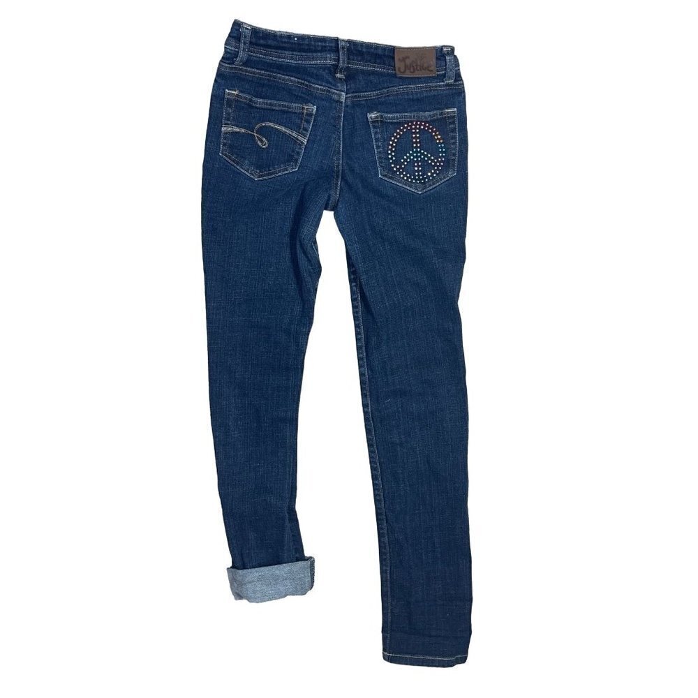 Justice Girls Embellished Jeans Rainbow Peace Design Size 14S (Slim)